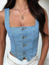 'Winslet' Sleeveless Denim Crop Top - Celes Fashion